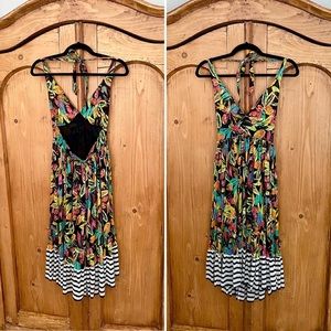 Beautiful Colorful Printed Moda International Halter Top Mesh Dress